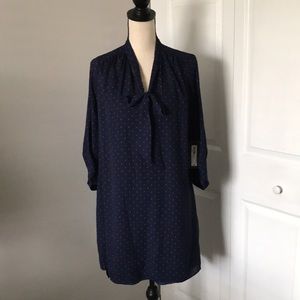 ❤️3X20 NEW - STYLUS Long Sleeves Tie Neck Blue Dots Professional Dress |…